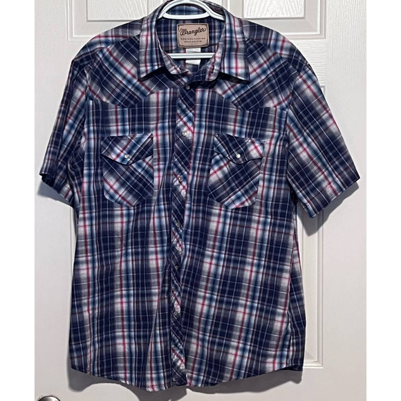Wrangler Men's Western Fashion Snap Shirts Red White Blue Pearl Snaps SS Size XL - Picture 1 of 3